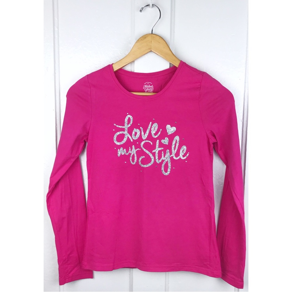 faded glory : girls : hot pink & glitter ‘love my style’ long sleeve t-shirt 💕
